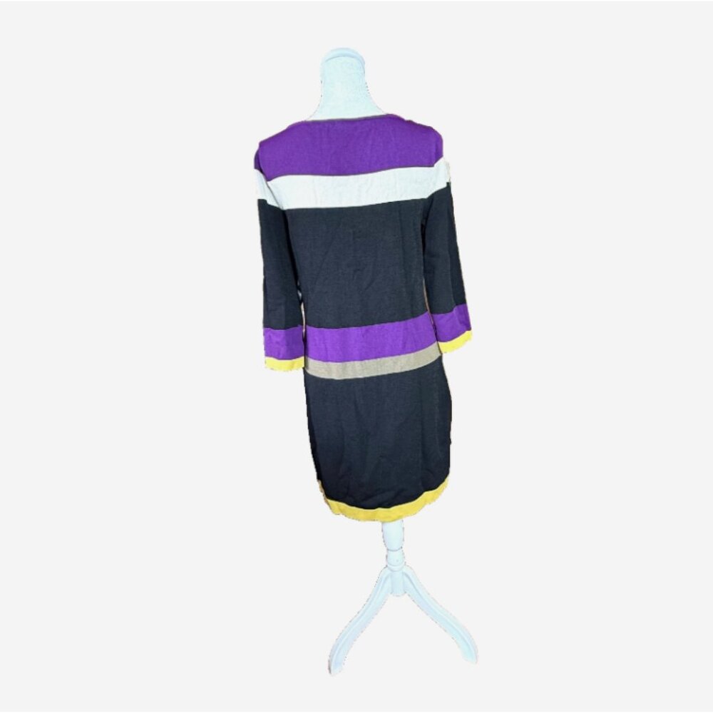 Nine West Colorblock Sheath Dress Womens S Purple Black White Striped EUC - Picture 4 of 8